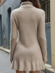 Fuzzy Turtleneck Knit Mini Dress