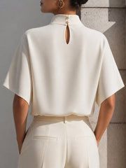 High-Neck Minimalist Draped Blouse Top