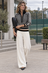 Houndstooth Quarter-Zip Knit Sweater