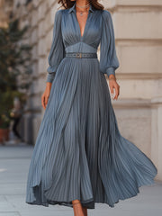 Mooyius Steel Blue Pleated Midi Dress