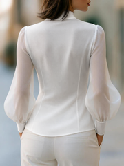 Mandarin Collar Wrap Front Sheer Sleeve Blouse