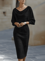 White Draped Batwing Midi Dress