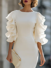 White Dress With Ruffled Sheer Sleeves
