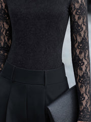 Sheer Long-Sleeve Lace High-Neck Blouse
