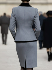 Elegant Herringbone Blazer & Pencil Skirt Set