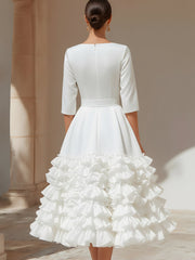 Belted Ruffled-Hem Midi Dress