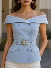 Elegant Off-Shoulder Belted Blazer Top