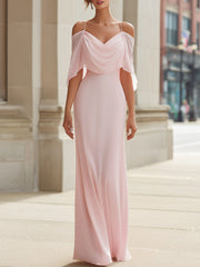 Draped Cold-Shoulder Flowing Maxi Dress