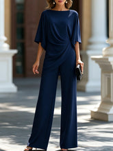 Draped Waist Blouse And Wide-Leg Pants Two-Piece Set
