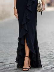 Ruffled Wrap-Front Flutter Sleeve Maxi Dress