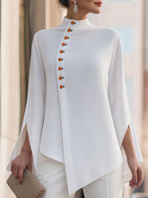 Asymmetrical Button Split Long Sleeves Blouse