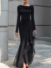 Draped Cowl Neck Layered Organza Panel Maxi Dress