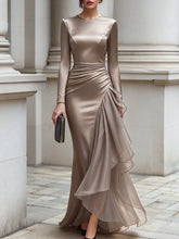 Satin Ruched Waist Layered Organza Panel Maxi Dress