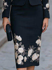 Embroidered Blazer And Pencil Skirt Two-Piece Set