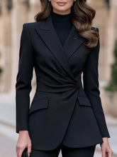 Asymmetric Draped Wrap-Front Tailored Blazer
