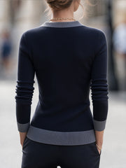 Contrast Trim Wrap-Front Ribbed Knit Top
