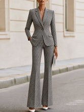Houndstooth Single‑Button Blazer & Flared Trousers Two‑Piece Suit