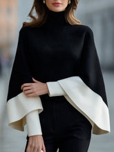 Turtleneck Batwing Cape Sweater Color Block Poncho Top