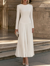 Elegant Long Sleeve Pleated Drop-Waist Maxi Dress