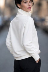 Women's Oversized High Collar Fleece Sweatshirt with Button Detail