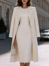 Elegant Pearl-Trim Coat With Sheath Dress Set