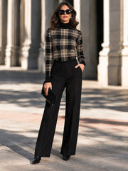 Plaid Turtleneck Long Sleeve Knit Sweater