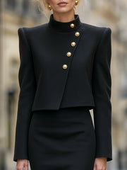 Asymmetric Button-Up Jacket & Midi Skirt Tailored Set