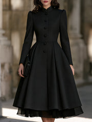 Organza Hem Stand Collar Fit And Flare Midi Dress