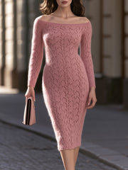 Off-Shoulder Pointelle-Knit Midi Dress