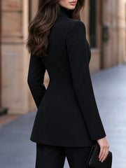 Faux Leather Checkerboard Patchwork Blazer