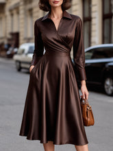 Satin Wrap Front Shirt Dress With Flared Skirt