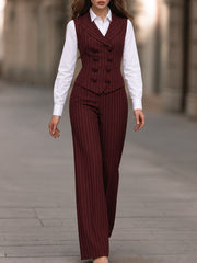 Pinstripe Vest, Shirt And Tailored Pants Three-Piece Set