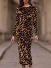 Leopard Print Long Sleeve Midi Dress