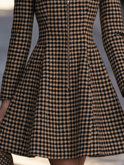 Gingham Check Contrast Collar Zip-Front Fit And Flare Coat Dress