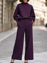 Mock-Neck Top And Wide-Leg Pants Two-Piece Set