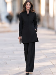 Women's Elegant Longline Jacket & Wide-Leg Trousers Two-Piece Set