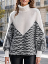 Chevron Color-Block Turtleneck Knit Sweater