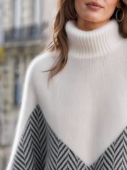 Chevron Color-Block Turtleneck Knit Sweater