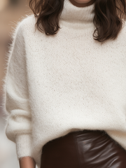 Turtleneck Fuzzy Knit Oversized Dolman Sweater