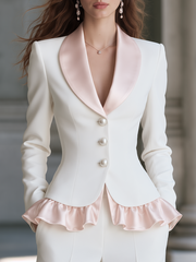Elegant Satin Shawl Lapel Pearl Button Peplum Blazer
