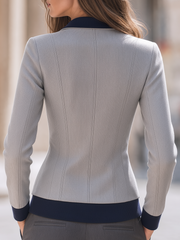 Contrast Collar Zip-Up Fitted Woven Jacket
