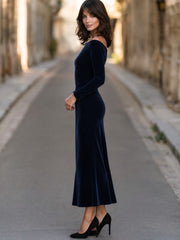 Off-Shoulder Velvet Maxi Dress