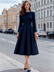 Textured Tweed Pleated A-Line Midi Dress