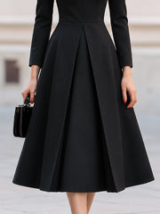 Keyhole Neck Long Sleeve Pleated Fit And Flare Midi Dress