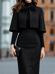 Sparkle Cape And Long Sleeve Midi Dress Two Piece Set