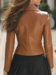 Camel Brown Asymmetric Zip Leather Jacket