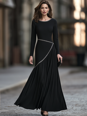 Decorative Ribbon Trim Asymmetric Pleated Maxi Dress