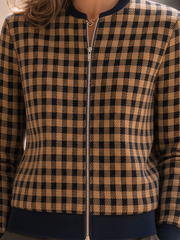 Gingham Check Zip-Up Cropped Jacket