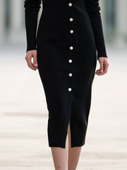 Pearl-Button Longline Knit Cardigan