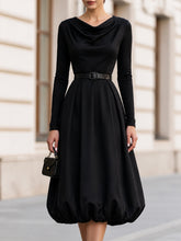 Cowl Neck Long Sleeve Midi Dress